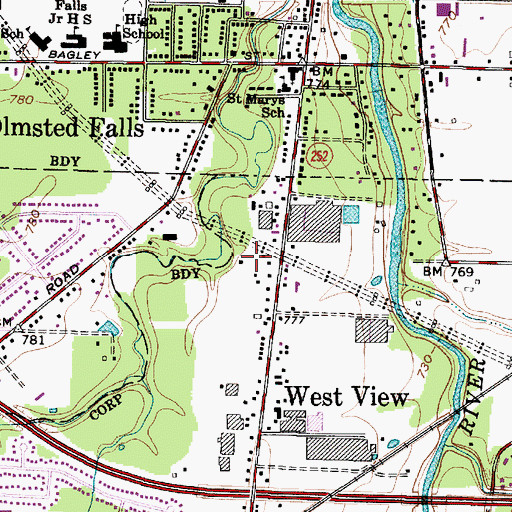 Topographic Map of City of Olmsted Falls, OH