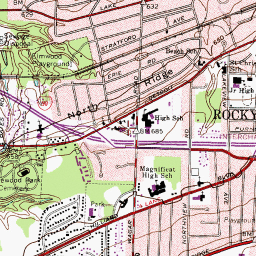 Topographic Map of City of Rocky River, OH