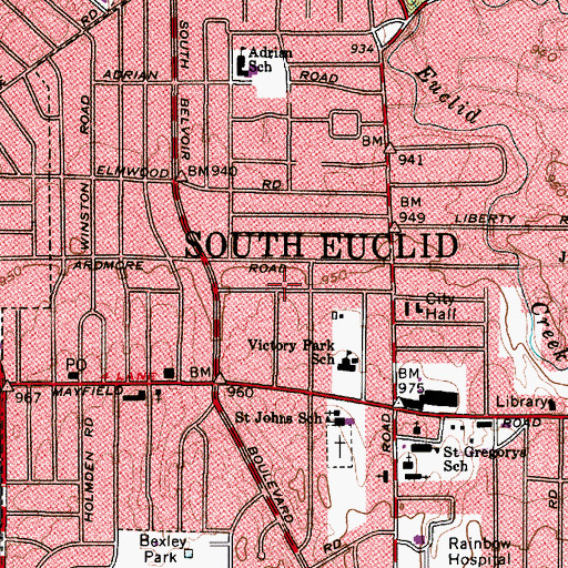 Topographic Map of City of South Euclid, OH