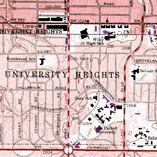 Topographic Map of City of University Heights, OH