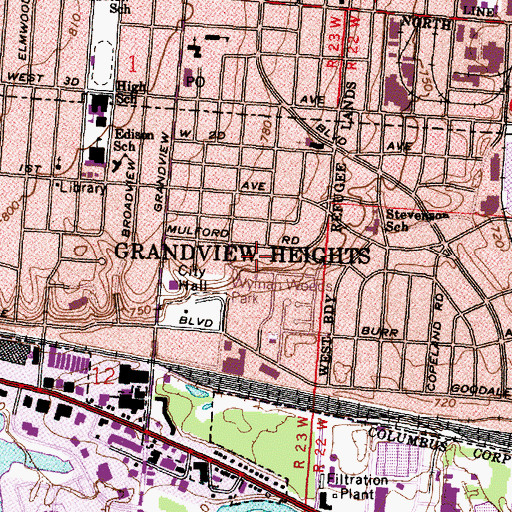 Topographic Map of City of Grandview Heights, OH