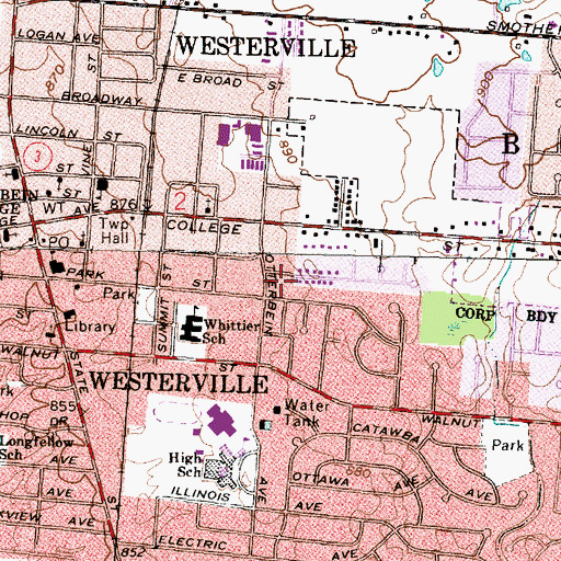 Topographic Map of City of Westerville, OH
