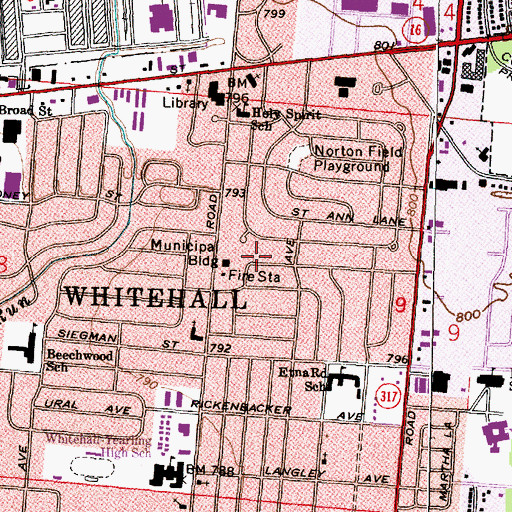 Topographic Map of City of Whitehall, OH