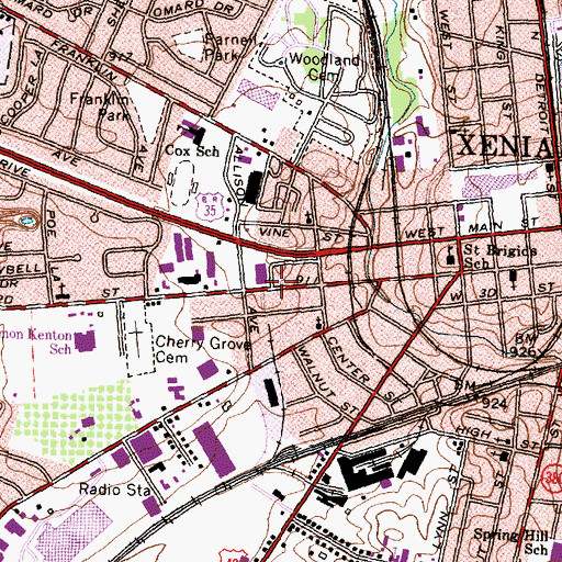 Topographic Map of City of Xenia, OH
