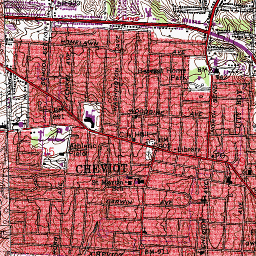Topographic Map of City of Cheviot, OH