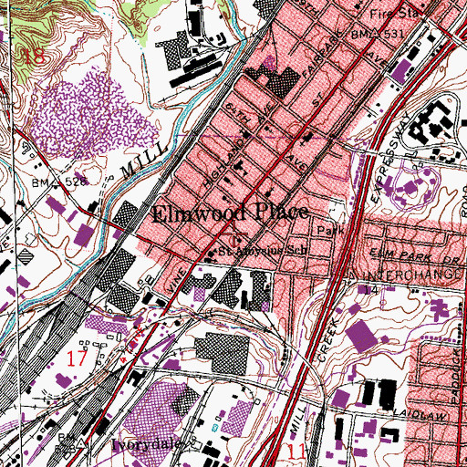 Topographic Map of Village of Elmwood Place, OH