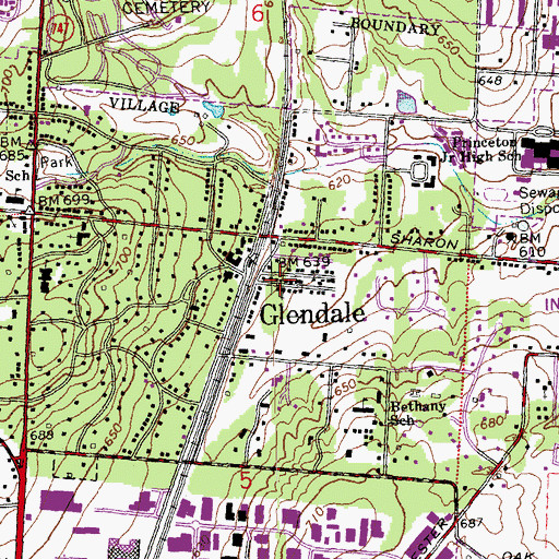 Topographic Map of Village of Glendale, OH