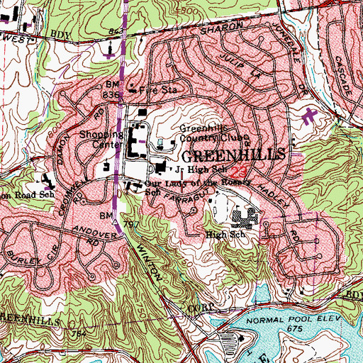 Topographic Map of Village of Greenhills, OH