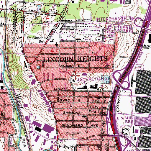 Topographic Map of Village of Lincoln Heights, OH