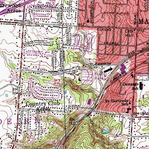 Topographic Map of City of Madeira, OH