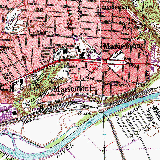 Topographic Map of Village of Mariemont, OH