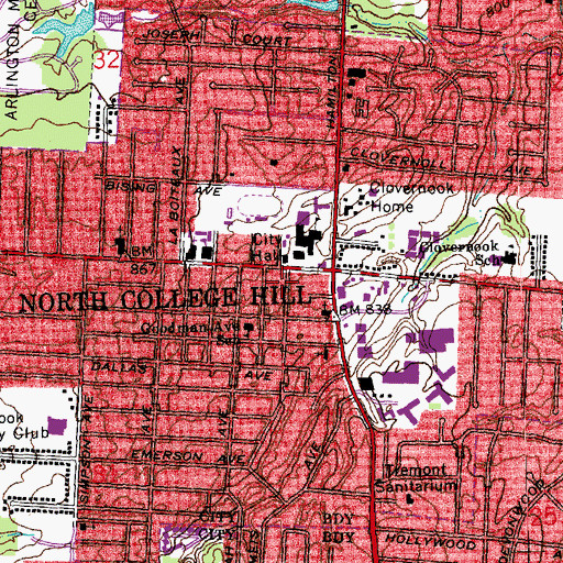Topographic Map of City of North College Hill, OH