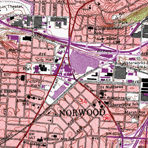 Topographic Map of City of Norwood, OH