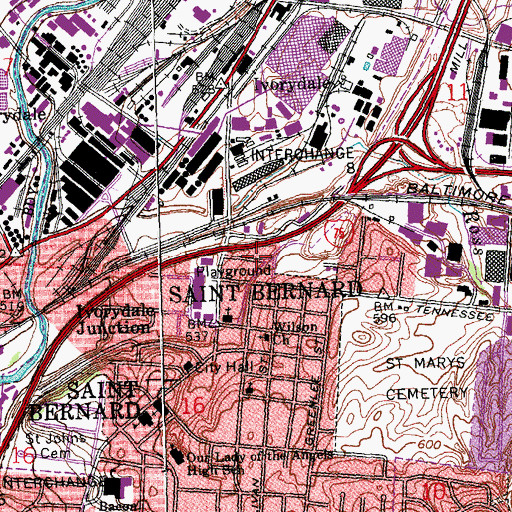 Topographic Map of Village of Saint Bernard, OH