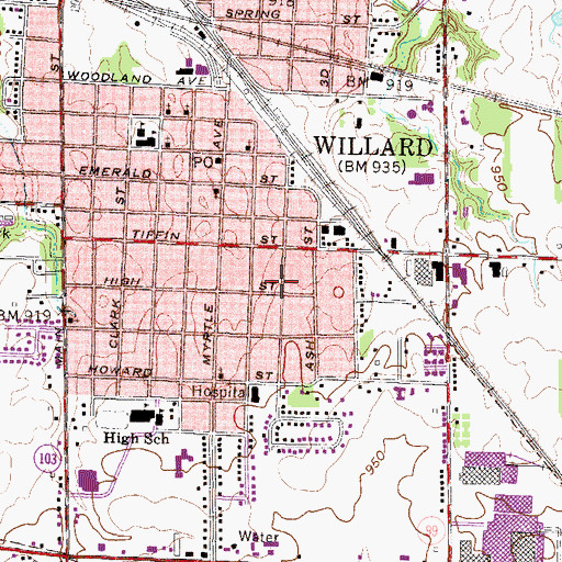 Topographic Map of City of Willard, OH