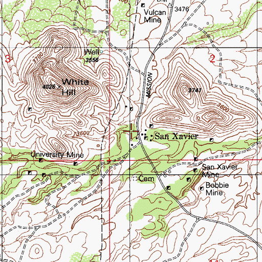 Topographic Map of San Xavier, AZ