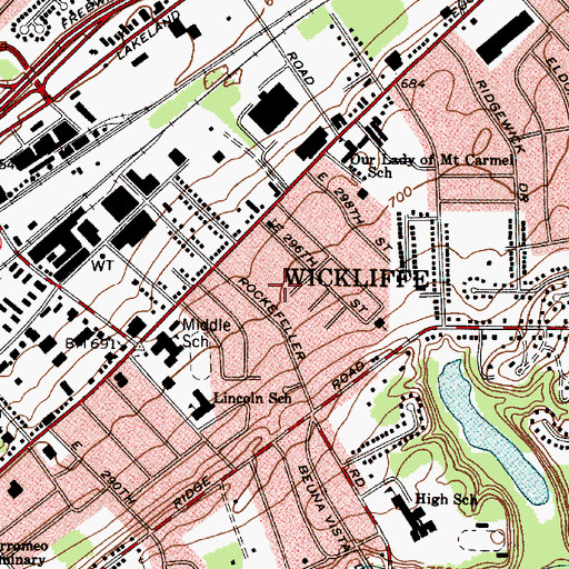Topographic Map of City of Wickliffe, OH