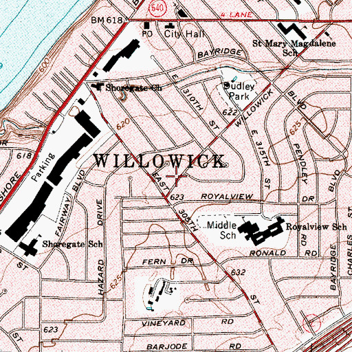 Topographic Map of City of Willowick, OH