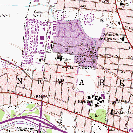 Topographic Map of City of Newark, OH