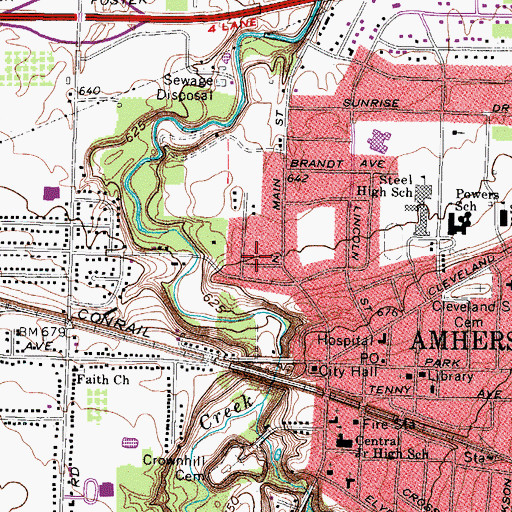 Topographic Map of City of Amherst, OH
