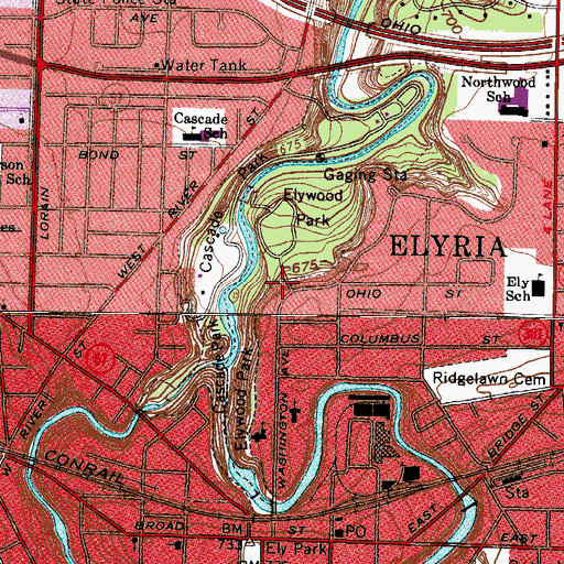 Topographic Map of City of Elyria, OH