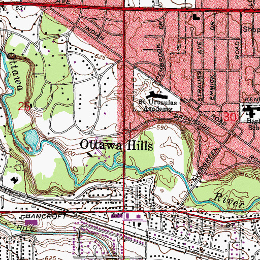 Topographic Map of Village of Ottawa Hills, OH