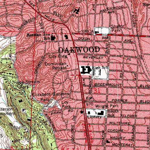 Topographic Map of City of Oakwood, OH
