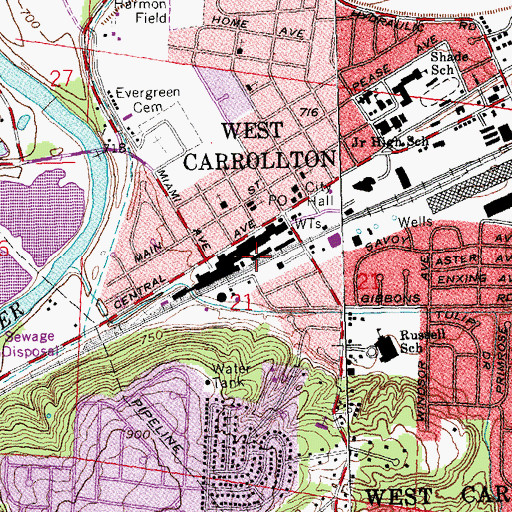 Topographic Map of City of West Carrollton, OH