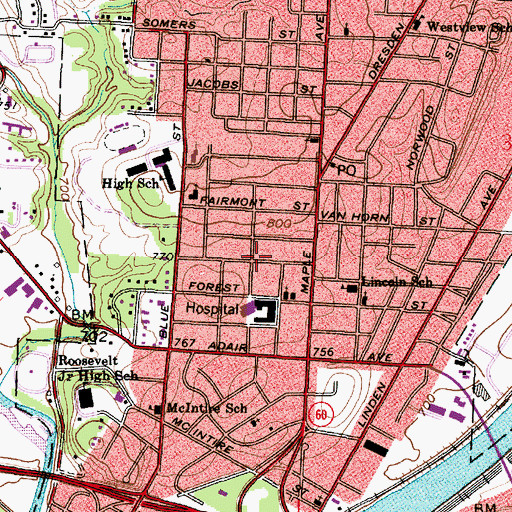 Topographic Map of City of Zanesville, OH