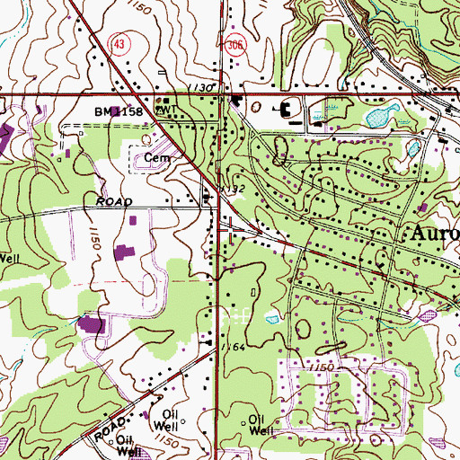 Topographic Map of City of Aurora, OH