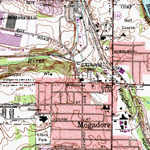 Topographic Map of Village of Mogadore, OH