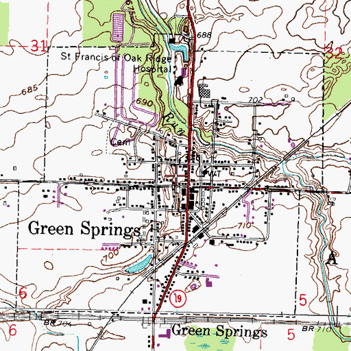 Topographic Map of Village of Green Springs, OH