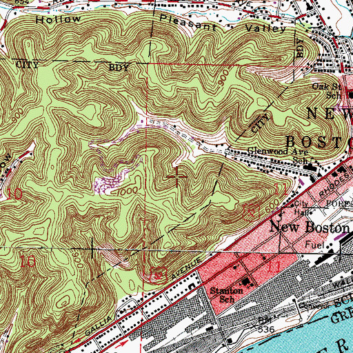 Topographic Map of City of Portsmouth, OH