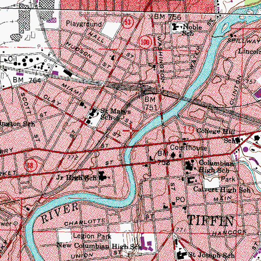 Topographic Map of City of Tiffin, OH