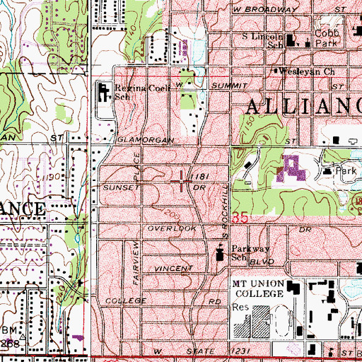Topographic Map of City of Alliance, OH