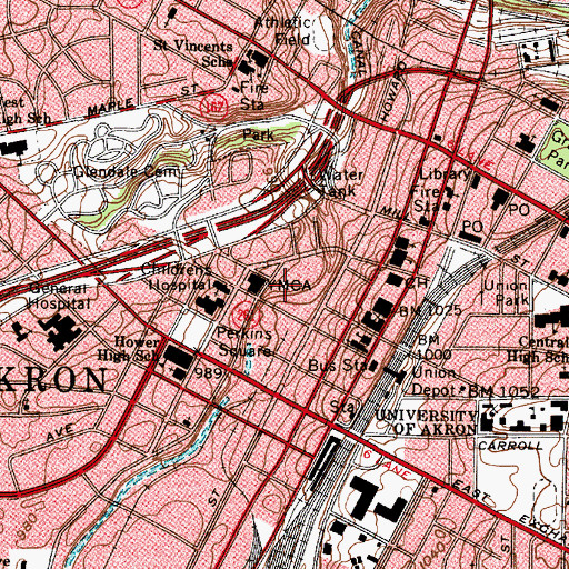 Topographic Map of City of Akron, OH