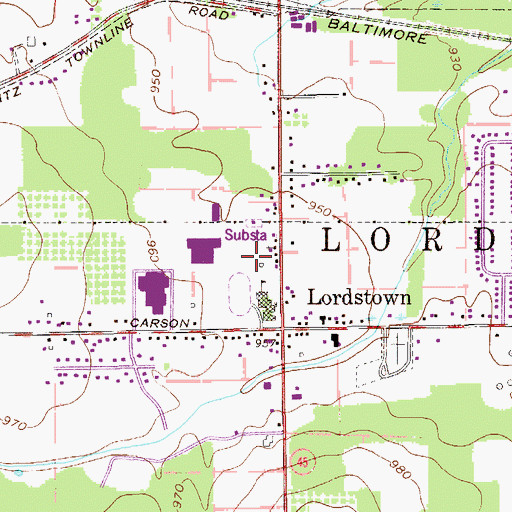 Topographic Map of Village of Lordstown, OH