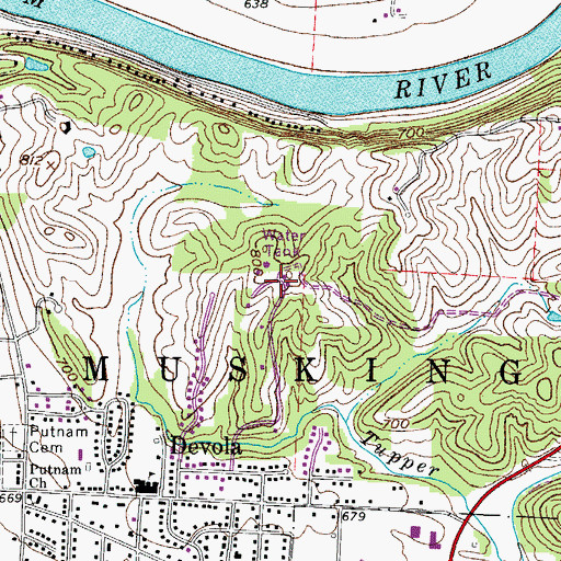 Topographic Map of Township of Muskingum, OH