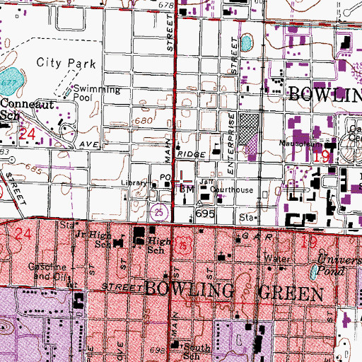 Topographic Map of City of Bowling Green, OH