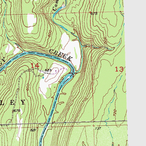 Topographic Map of Campbell Creek, OK