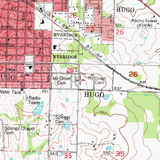 Topographic Map of Mount Olivet Cemetery, OK