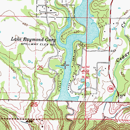 Topographic Map of Lake Raymond Gary, OK