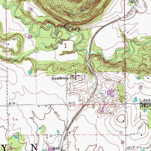 Topographic Map of Academy Church, OK