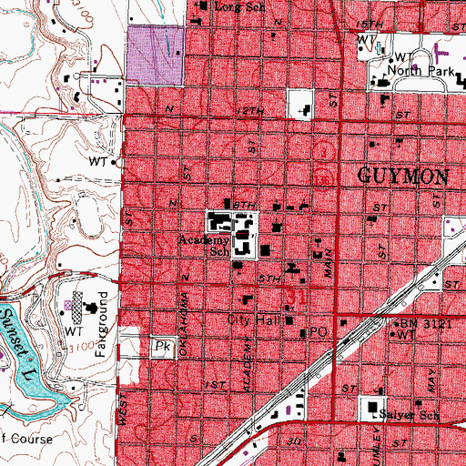 Topographic Map of Academy Elementary School, OK
