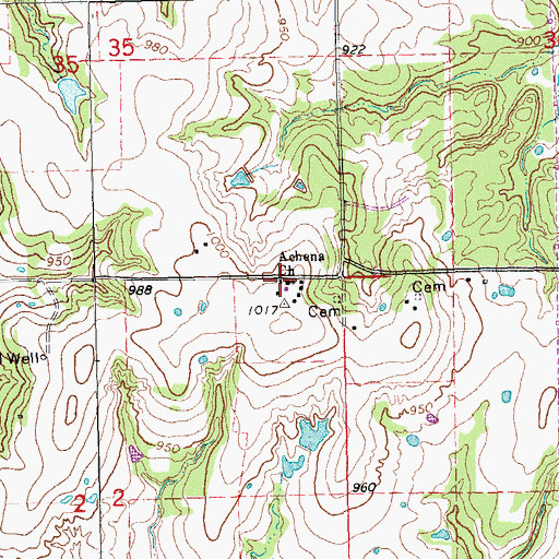Topographic Map of Achena Church, OK