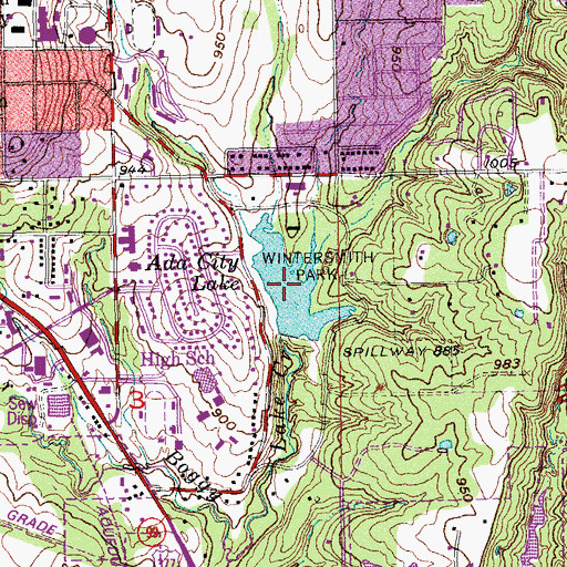 Topographic Map of Ada City Lake, OK