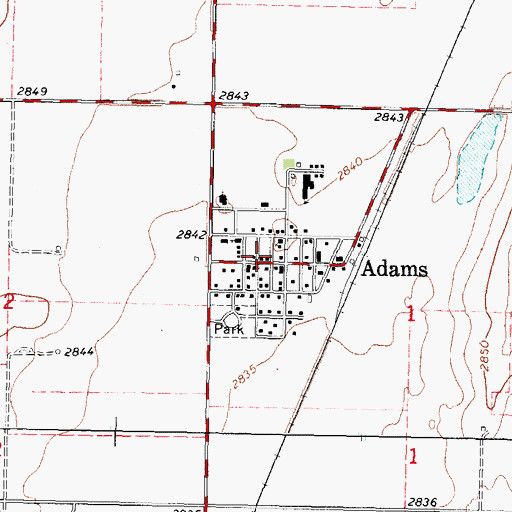 Topographic Map of Adams, OK