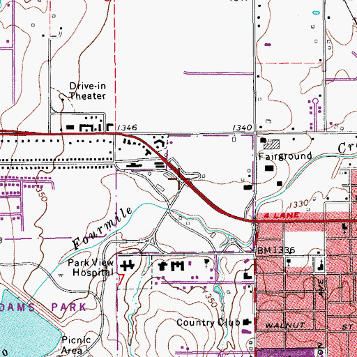 Topographic Map of Adams Park, OK