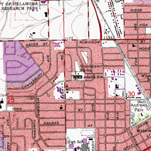 Topographic Map of Adams Elementary School, OK