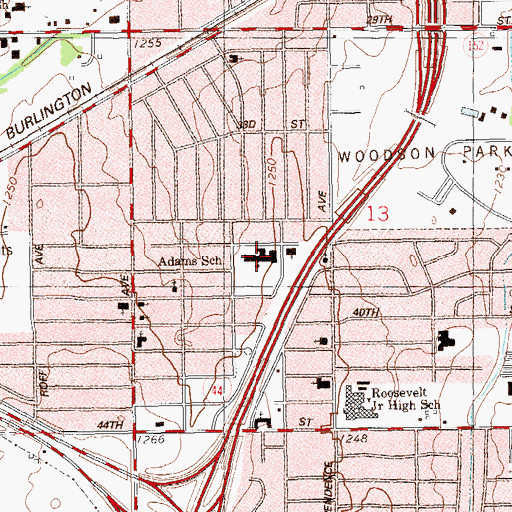 Topographic Map of Adams Elementary School, OK